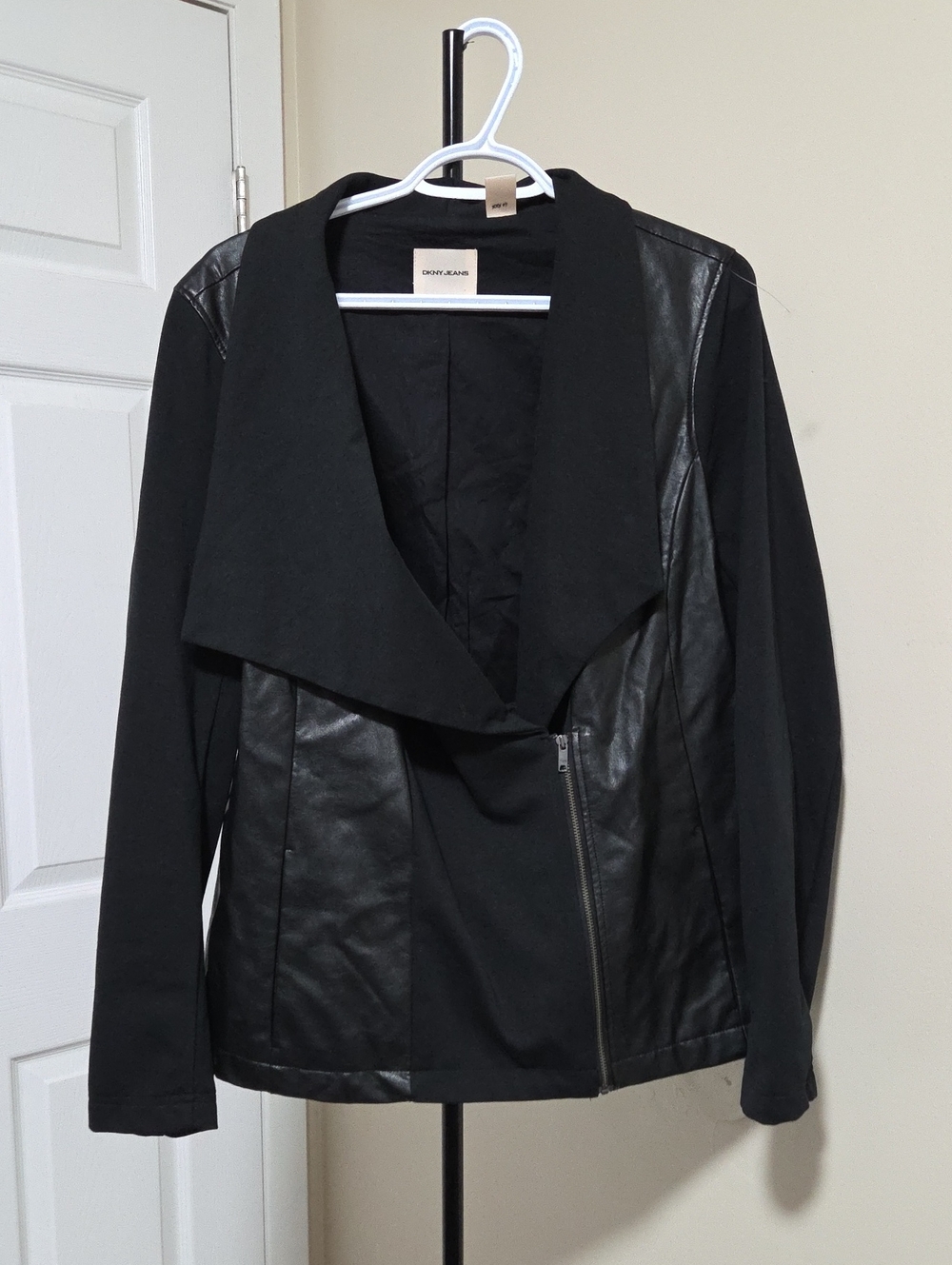 Dkny Black Asymmetrical Faux-Leather Panel Jacket
